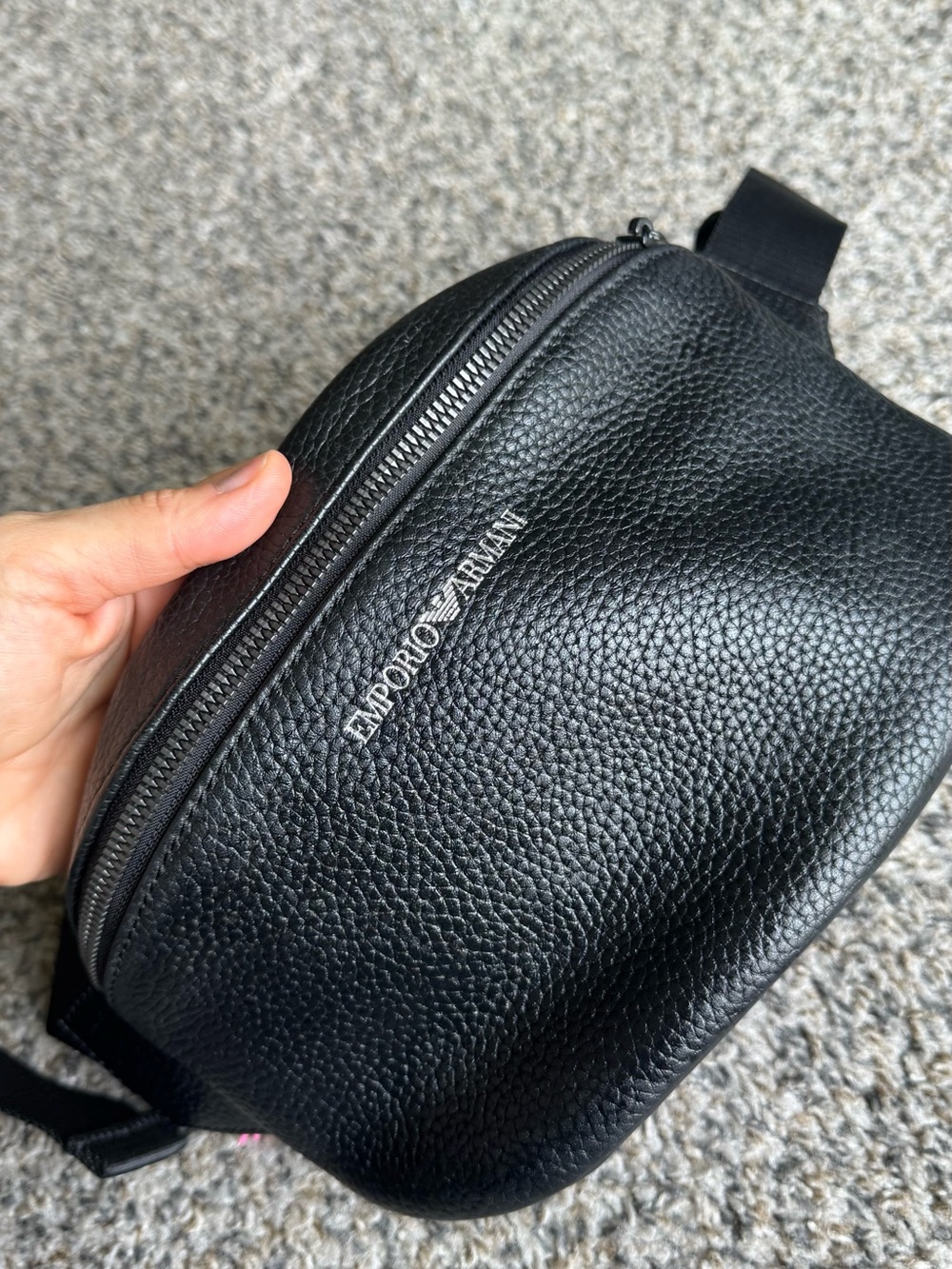 Emporio Armani Black Pebbled Leather Belt Bag